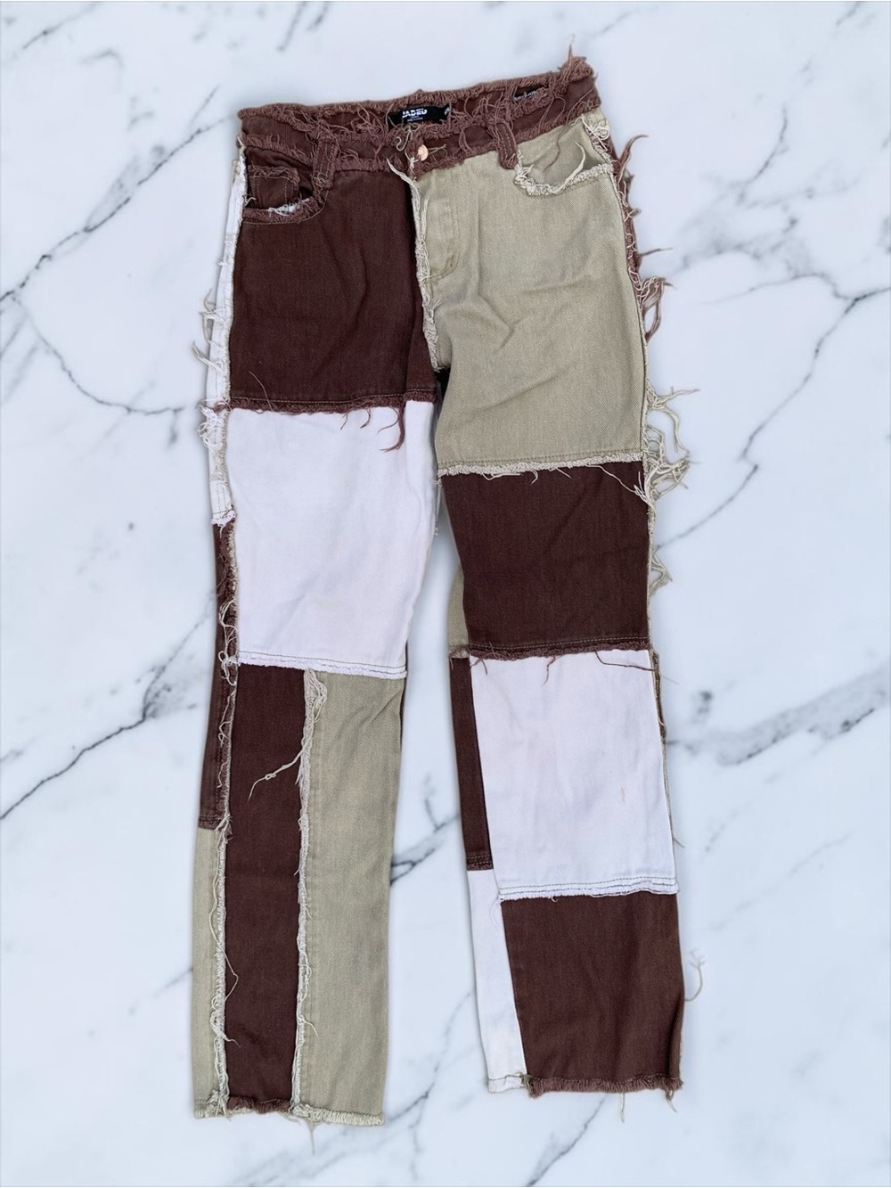 Jaded London Patchwork Jeans Brown, Beige & White 26